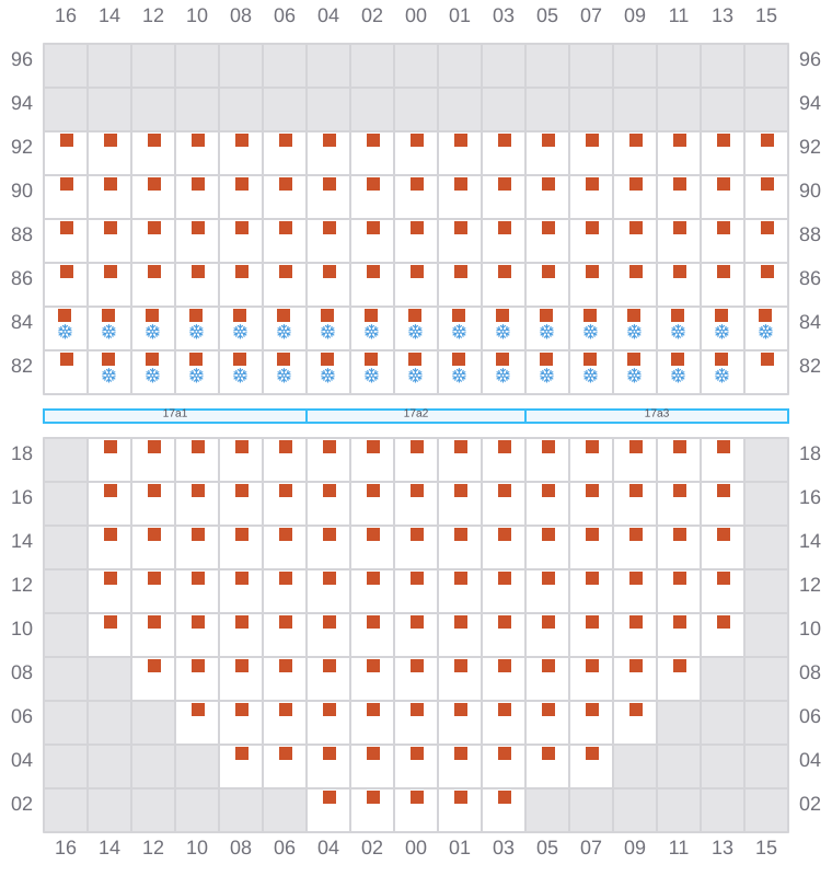 Bay 019 view and slots of MAERSK SEVILLE