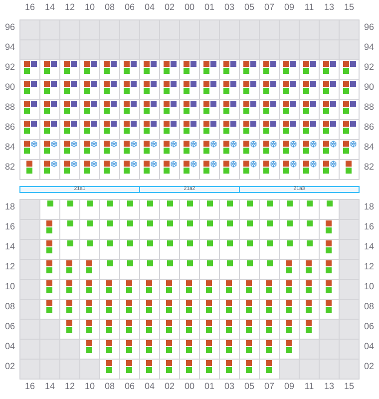 Bay 021 view and slots of MAERSK SEVILLE