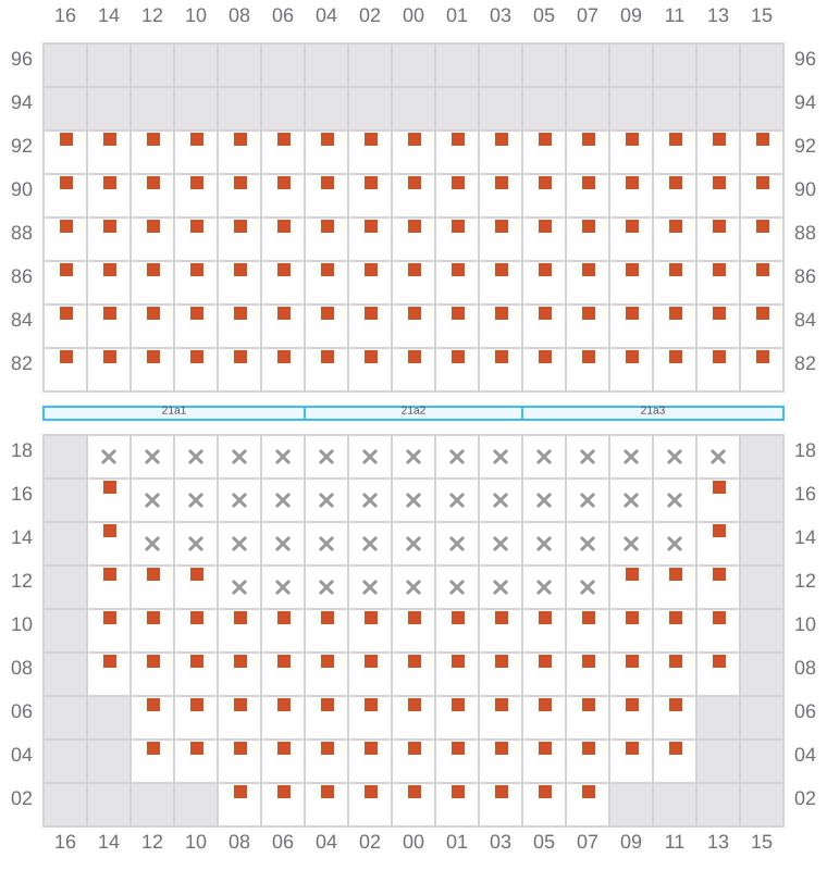 Bay 023 view and slots of MAERSK SEVILLE