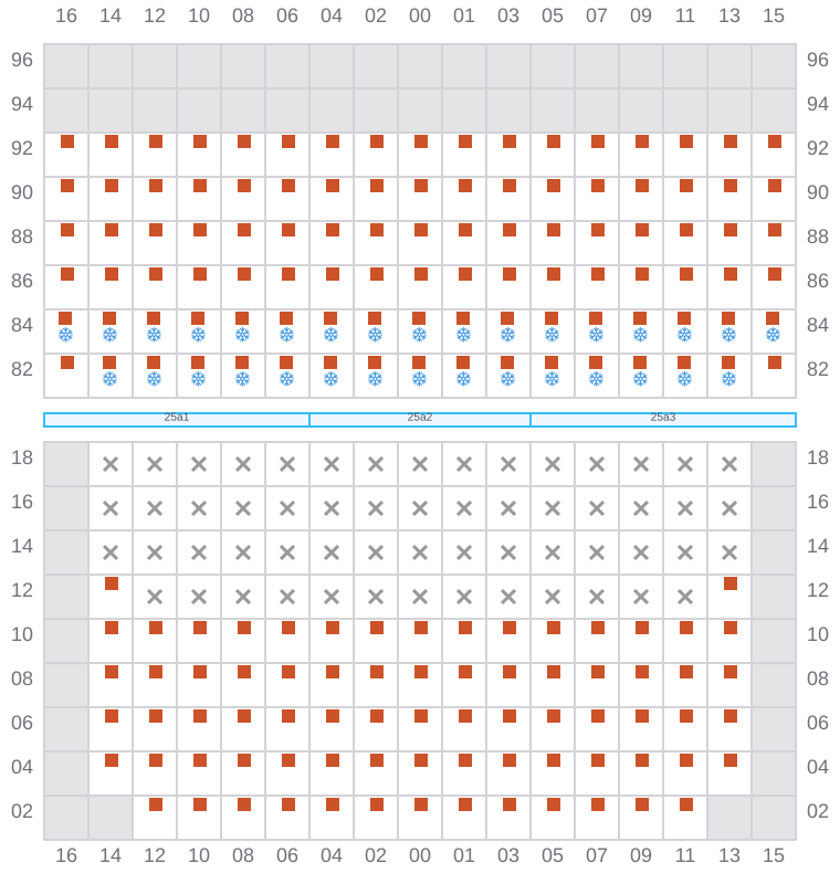 Bay 027 view and slots of MAERSK SEVILLE