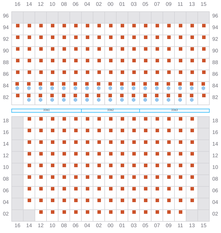 Bay 035 view and slots of MAERSK SEVILLE