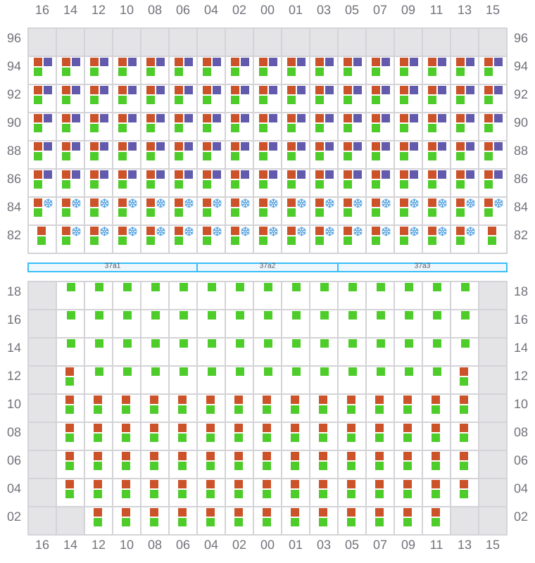 Bay 037 view and slots of MAERSK SEVILLE