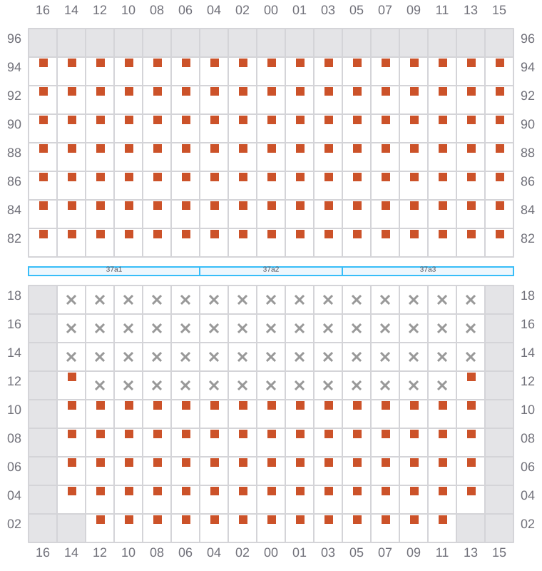Bay 039 view and slots of MAERSK SEVILLE