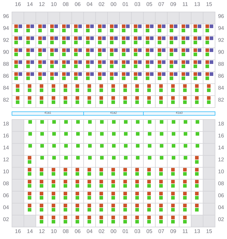 Bay 041 view and slots of MAERSK SEVILLE