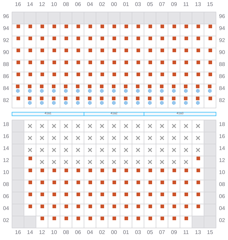 Bay 043 view and slots of MAERSK SEVILLE