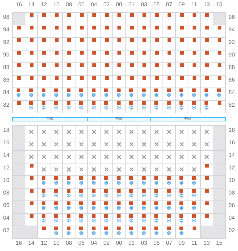 Bay 047 view and slots of MAERSK SEVILLE