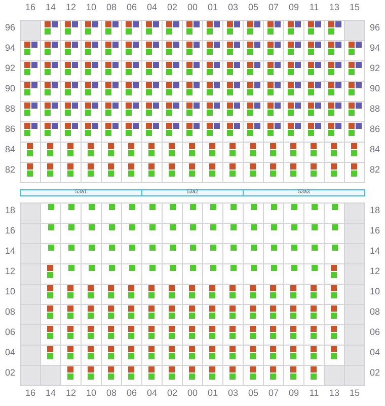 Bay 053 view and slots of MAERSK SEVILLE