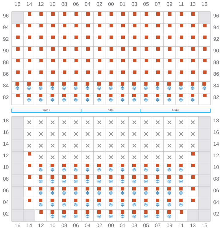 Bay 055 view and slots of MAERSK SEVILLE