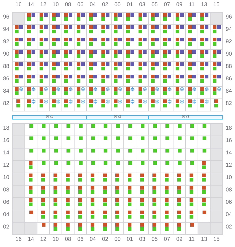 Bay 057 view and slots of MAERSK SEVILLE