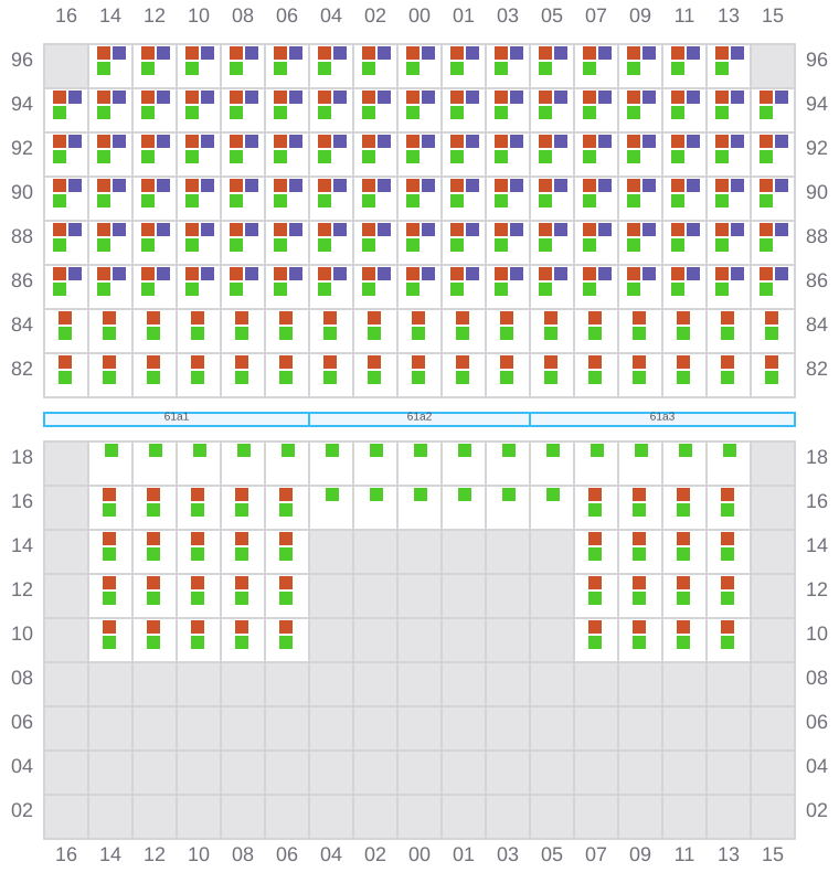 Bay 061 view and slots of MAERSK SEVILLE