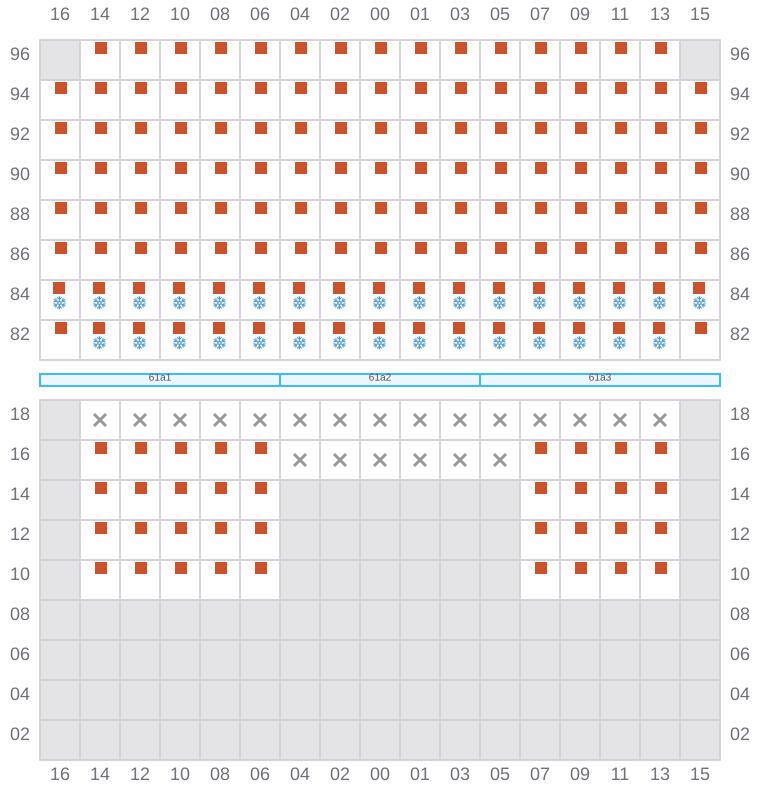 Bay 063 view and slots of MAERSK SEVILLE
