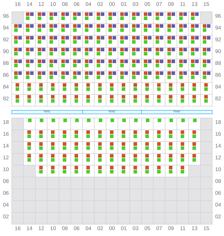 Bay 065 view and slots of MAERSK SEVILLE