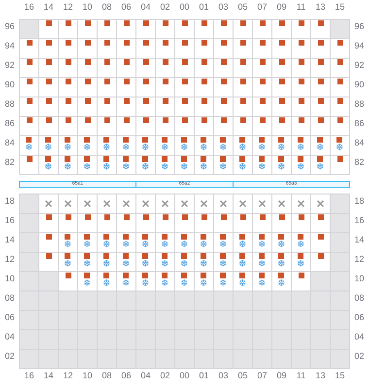 Bay 067 view and slots of MAERSK SEVILLE
