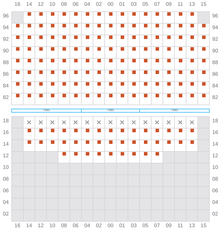 Bay 075 view and slots of MAERSK SEVILLE