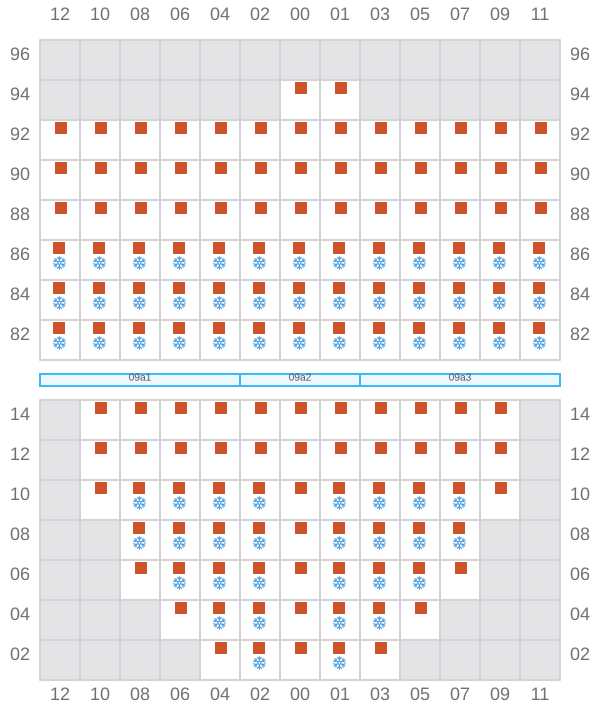 Bay 011 view and slots of MAERSK BATUR