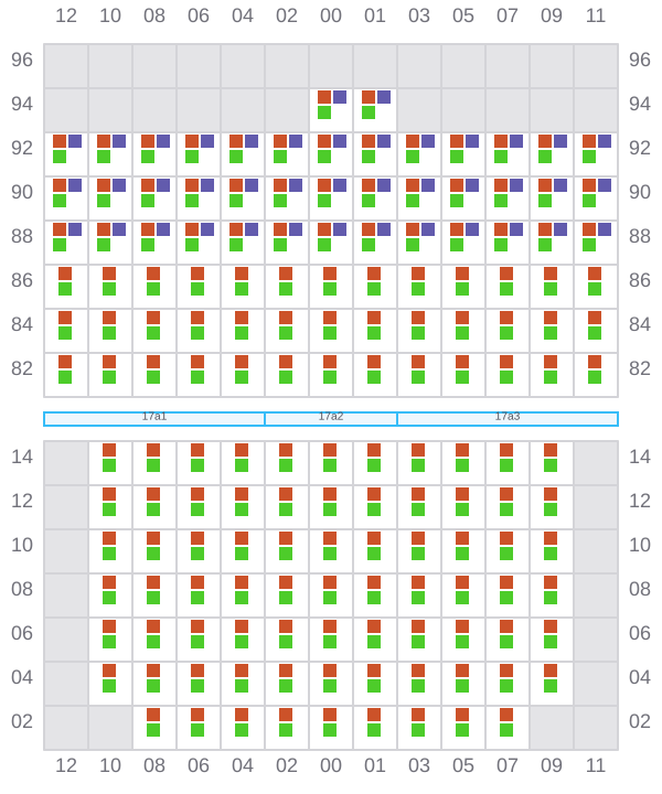 Bay 017 view and slots of MAERSK BATUR