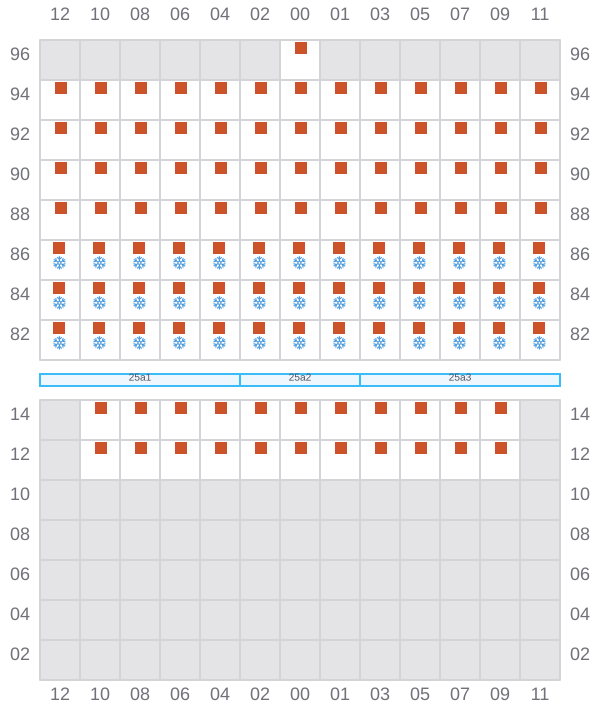 Bay 027 view and slots of MAERSK BATUR