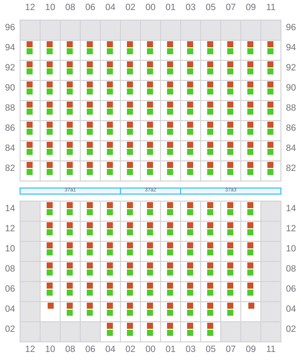 Bay 037 view and slots of MAERSK BATUR