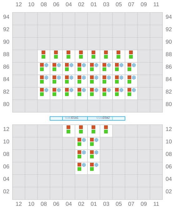 Bay 001 view and slots of CMA CGM BLUE