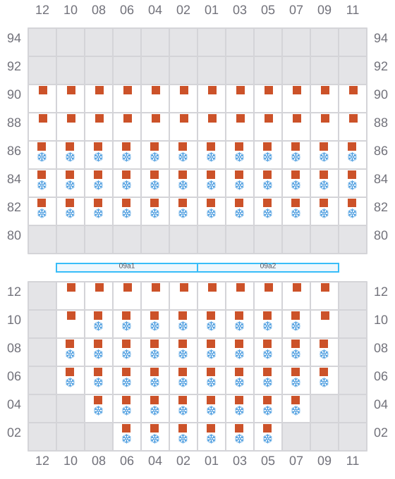 Bay 011 view and slots of CMA CGM BLUE