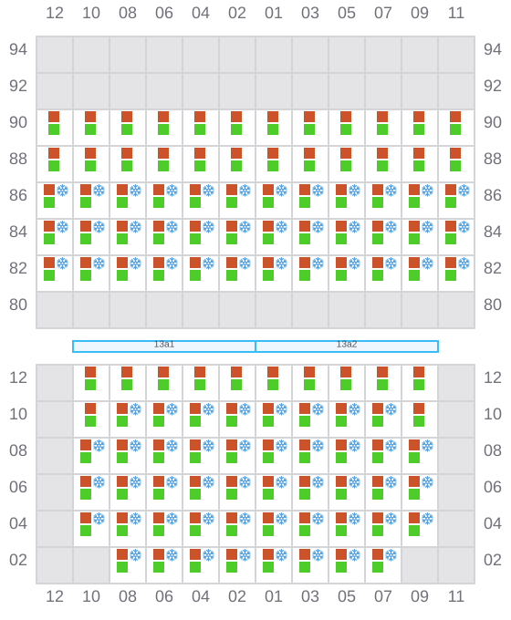 Bay 013 view and slots of CMA CGM BLUE